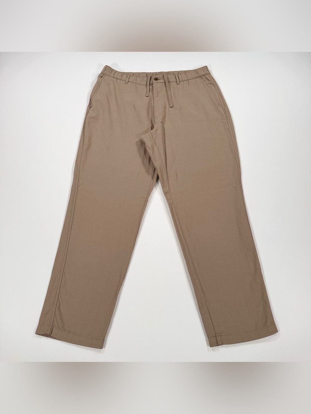 Uniqlo Linen Cotton Blend Pants Mens XL Beige Drawstring Elastic Waist Casual